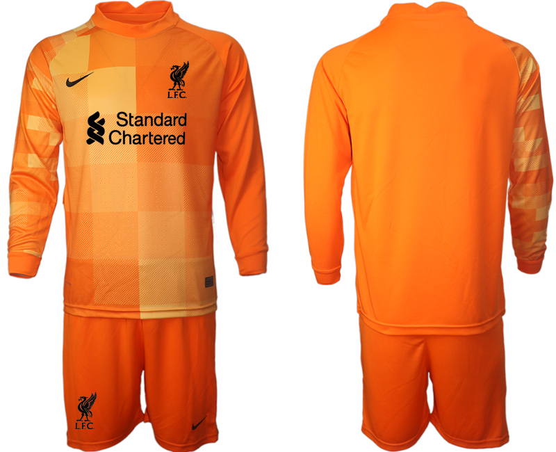 Men 2021-2022 Club Liverpool orange red goalkeeper Long Sleeve blank Soccer Jersey